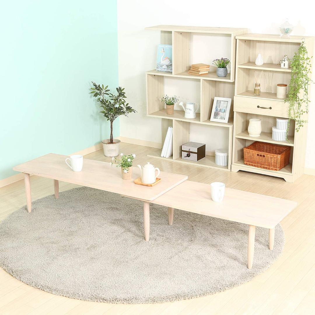 360度回転式/伸張式テーブル ホワイトウオッシュ W120