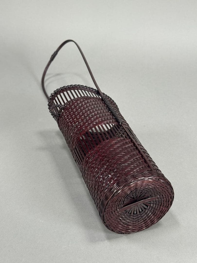竹籠　渡辺竹清作　掛け花入　いけばな　茶花　小原流　竹細工　竹編手付　花器