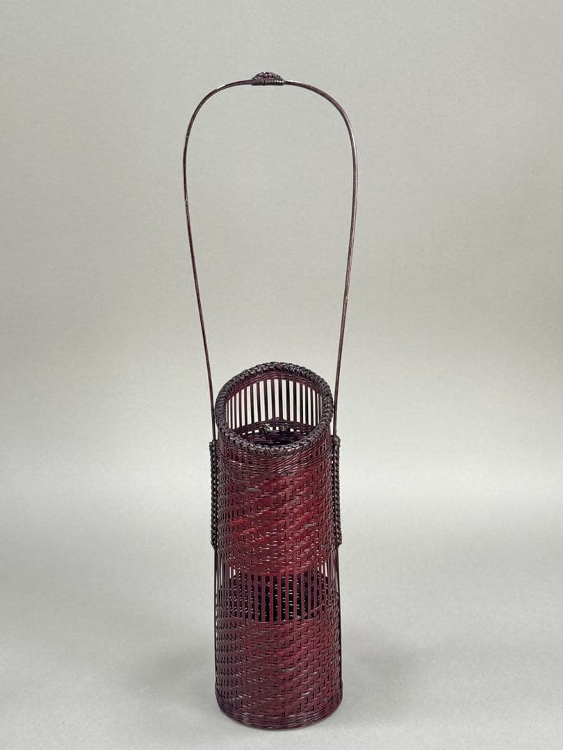 竹籠　渡辺竹清作　掛け花入　いけばな　茶花　小原流　竹細工　竹編手付　花器