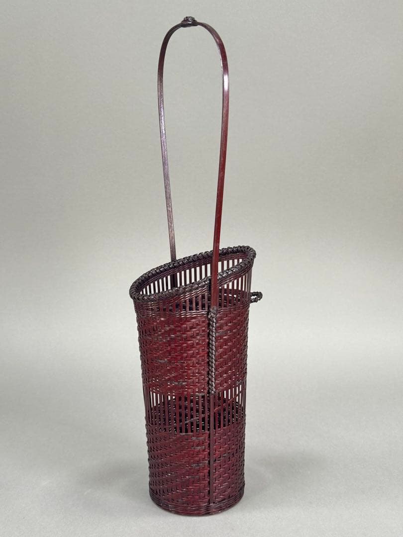 竹籠　渡辺竹清作　掛け花入　いけばな　茶花　小原流　竹細工　竹編手付　花器