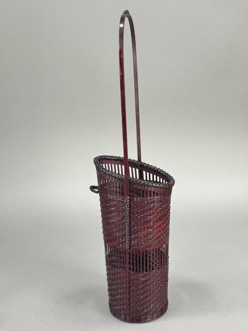 竹籠　渡辺竹清作　掛け花入　いけばな　茶花　小原流　竹細工　竹編手付　花器