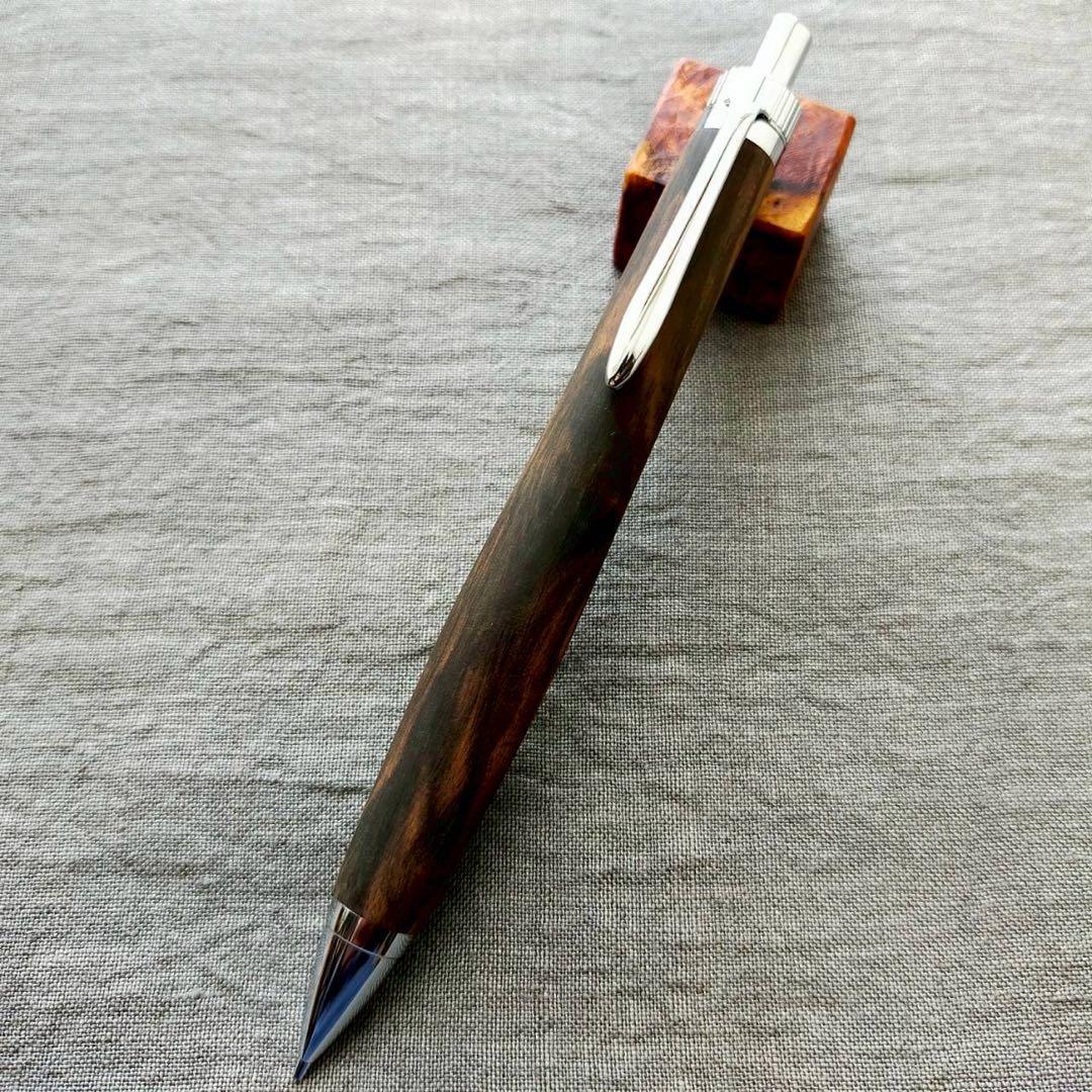 青黒檀　孔雀杢　ハンドメイド　木軸シャープペン　0.5mm　天然木　シルバー