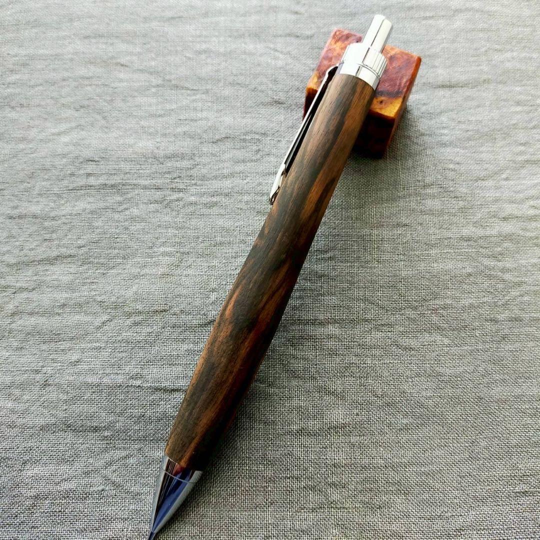 青黒檀　孔雀杢　ハンドメイド　木軸シャープペン　0.5mm　天然木　シルバー
