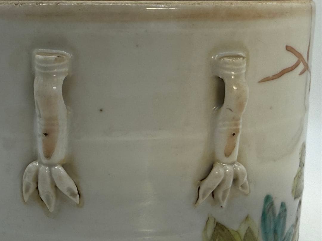 中国　清時代　浅絳彩　同治年製　花鳥紋水指　アンティーク　送料込み251208