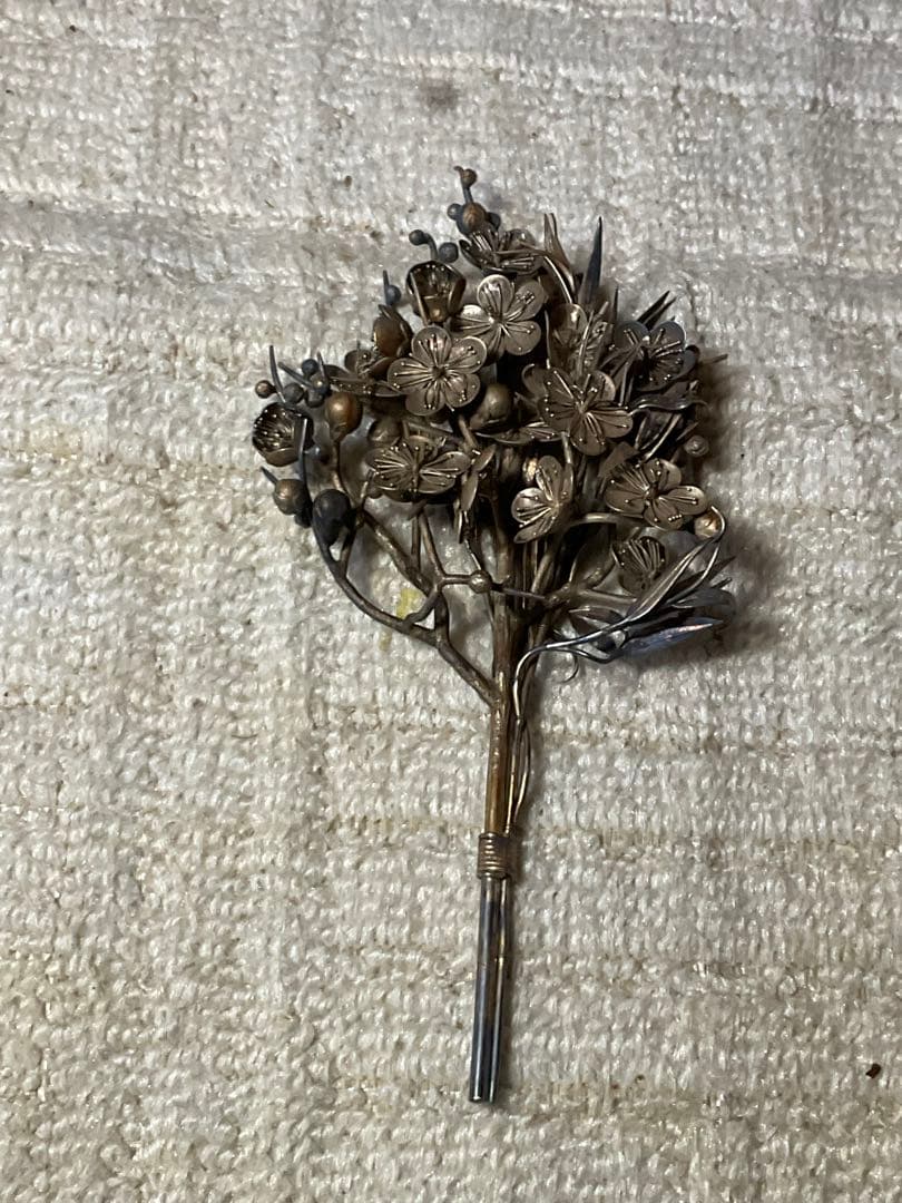 銀製／ボンボニエール・梅の花束。【大正レトロ・三越・銀製】。