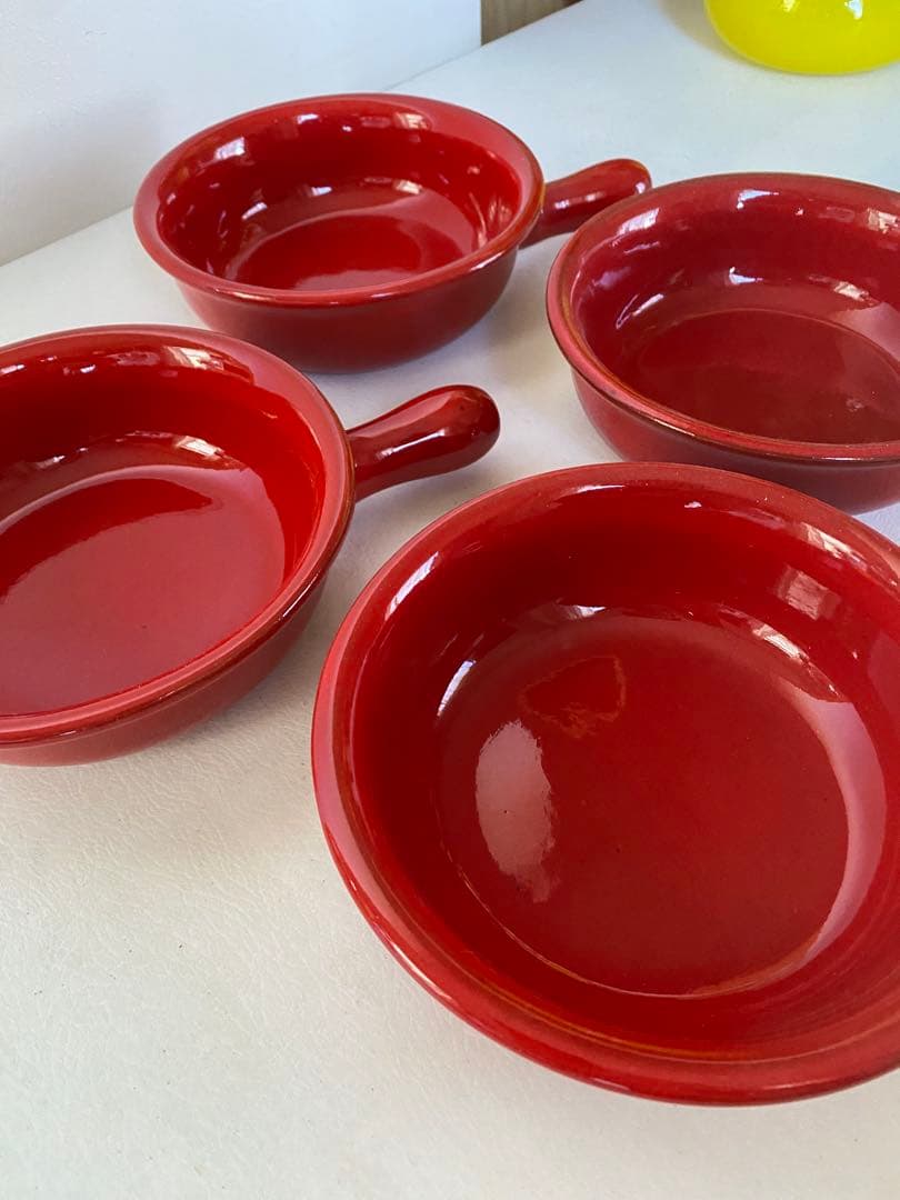 片手　キャセロール鍋　4個　レッド　未使用　赤