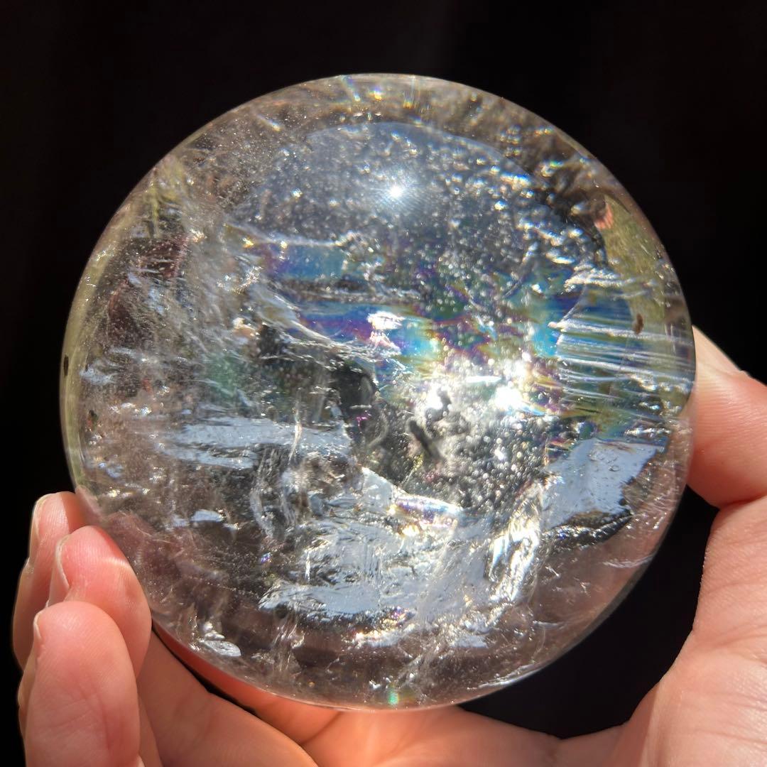 虹入り 水晶玉 【レムリアンクリスタル　スフィア】 台座付き