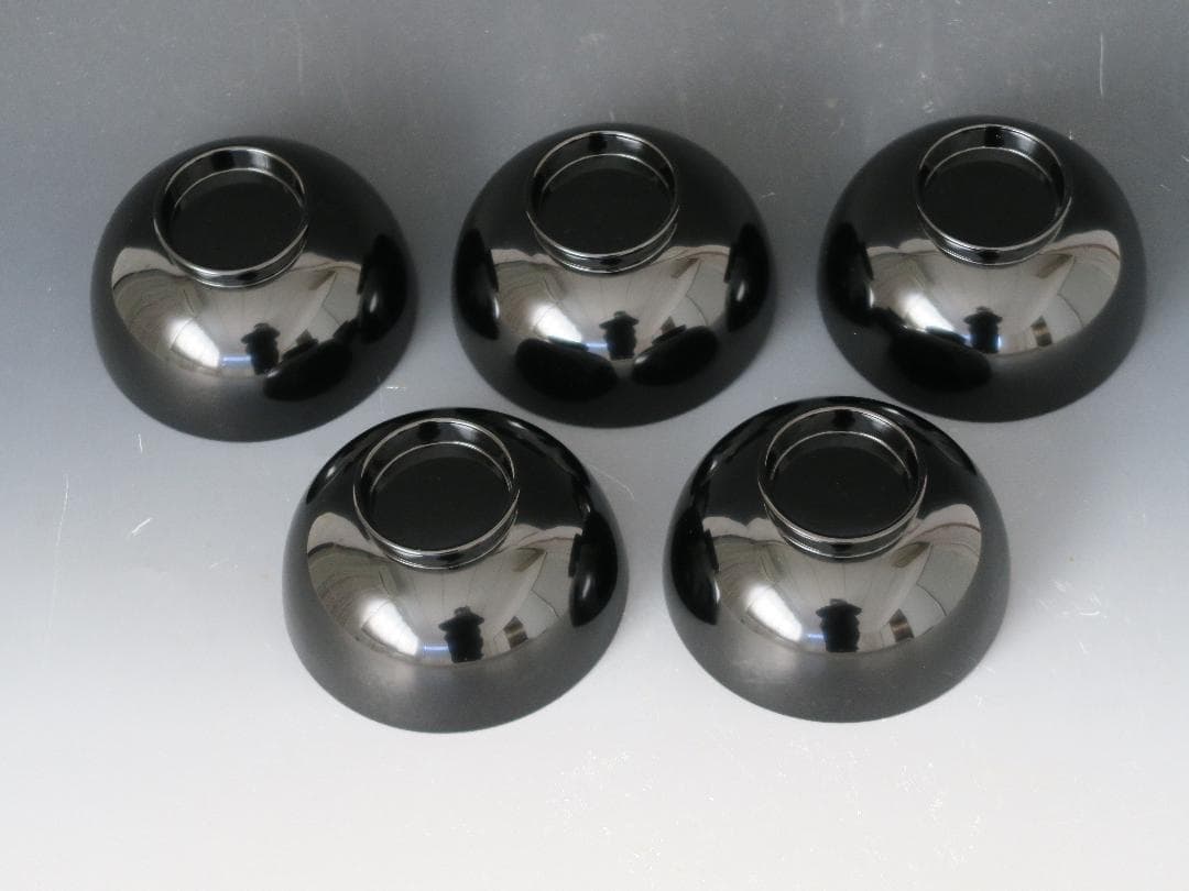 【輪島塗】鉄仙蒔絵 吸物椀 黒塗 五客揃 天然木 共箱