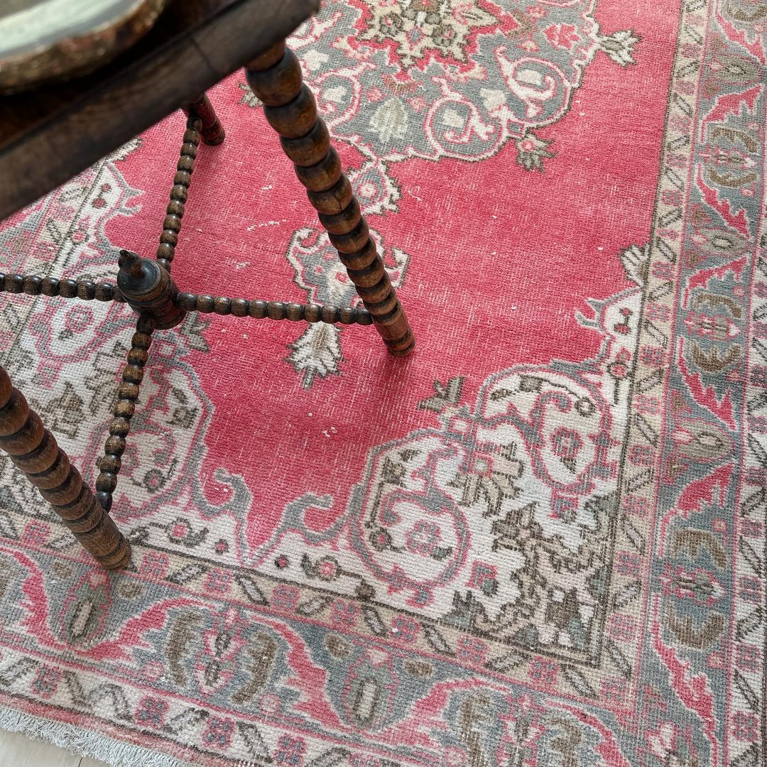 トルコヴィンテージラグ A65 コーラル レッド ネイビー ブルーグレー