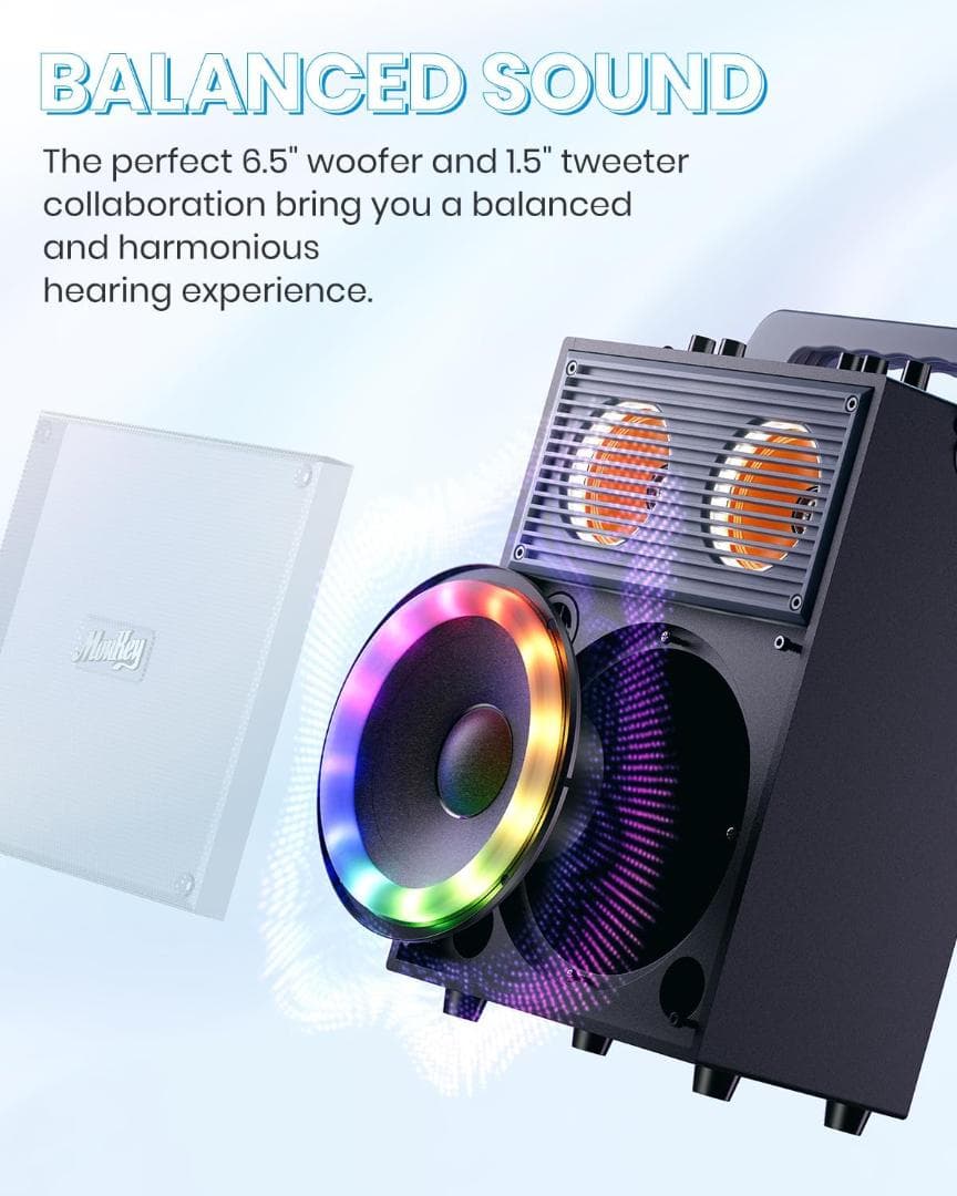 Moukey カラオケマシン、ストラップ付きポータブルBluetooth PA