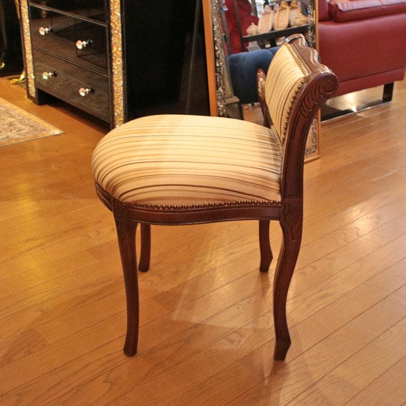 背付スツール ブルー ファブリック 猫脚 補助椅子 オットマン 222-991