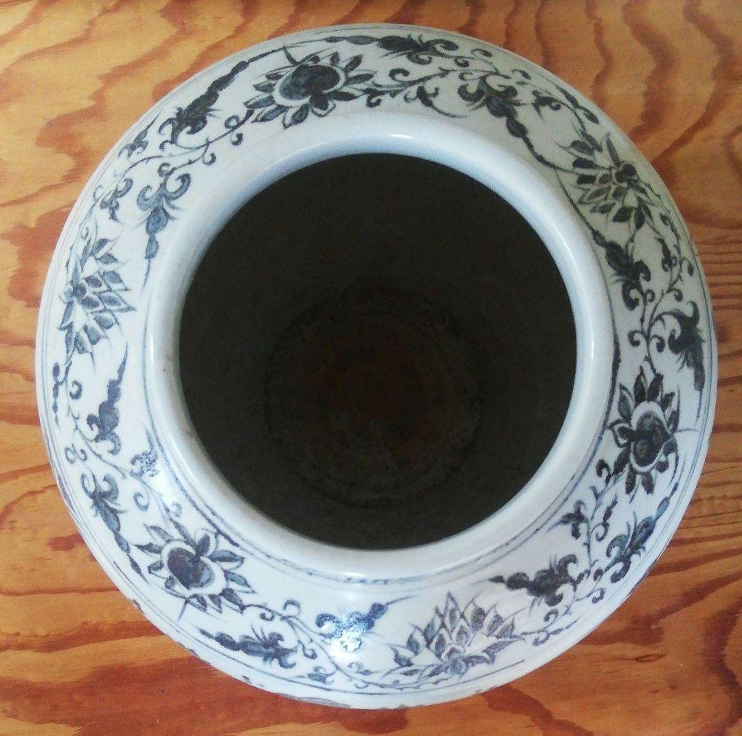 最終値下げ　中国骨董貴重陶芸　中国陶磁器を代表する元染付といわれる蓮と水鳥図大缶