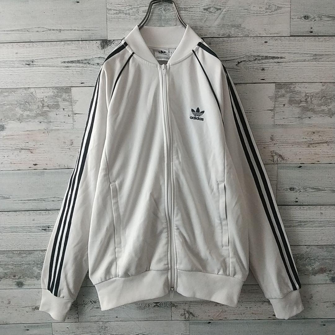 人気☆アディダス 刺繍ロゴ スリーライン トラックジャケット O 白×黒