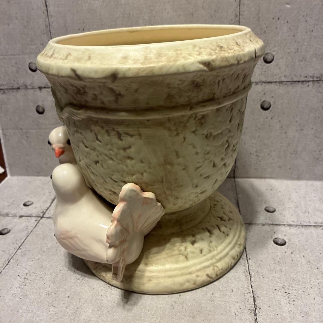 鳩の装飾付き陶器鉢　鉢カバー　ヴィンテージ