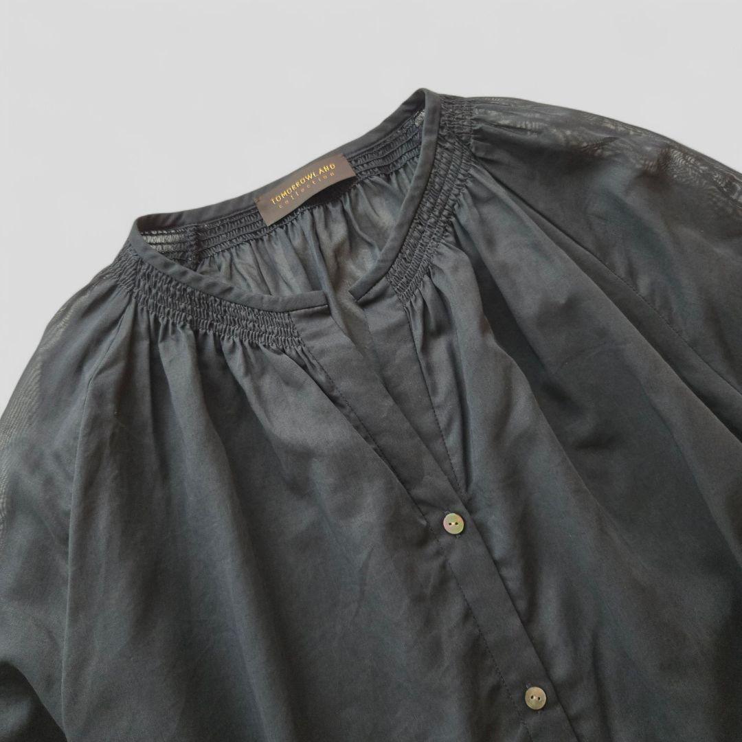 25SS 美品 トゥモローランド シャイニーオーガンジー シャーリングブラウス