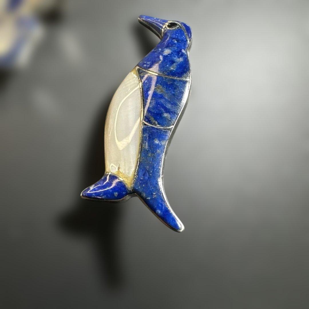 猫　ペンギン　蝶　シルバー970 ラピス　マラカイト　ブローチ他　2way