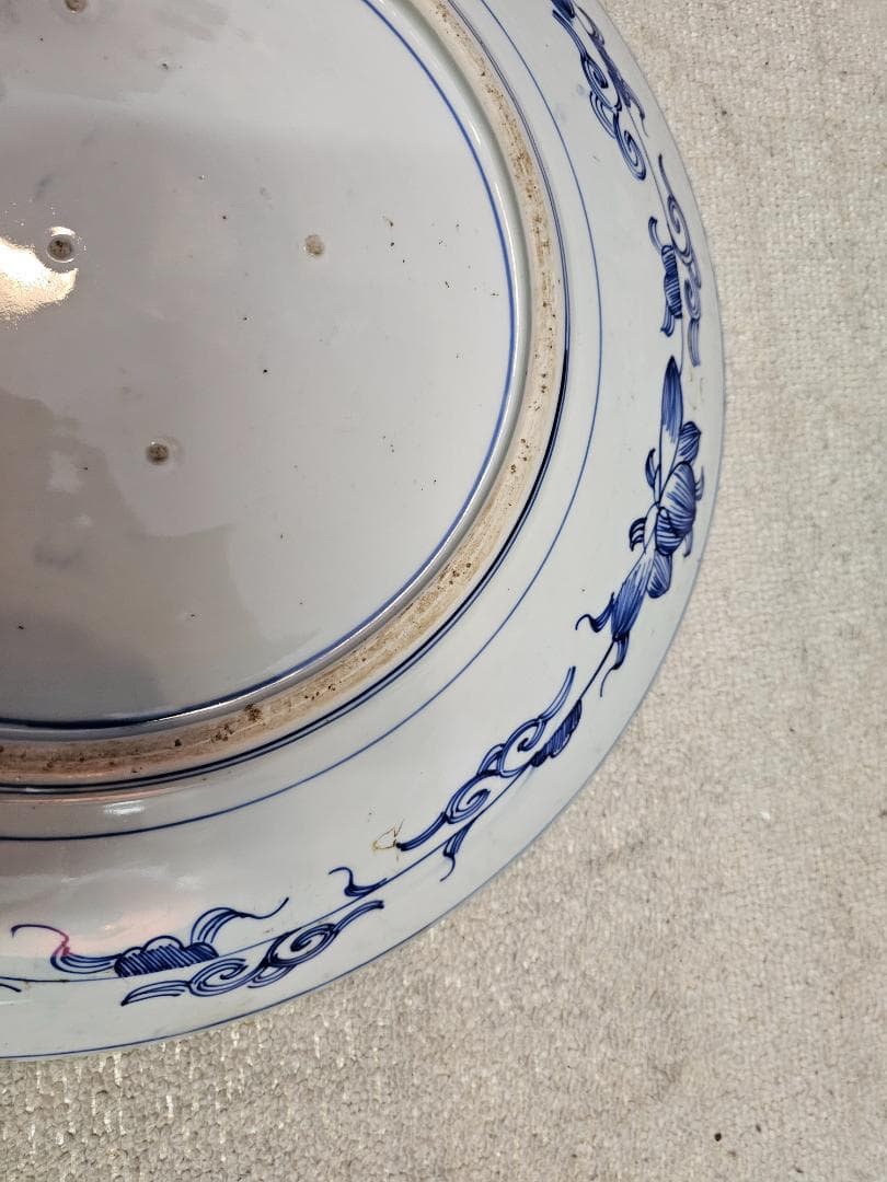 文明開化 明治伊万里 大皿(約46cm) 淀川を京に登る蒸気船の図