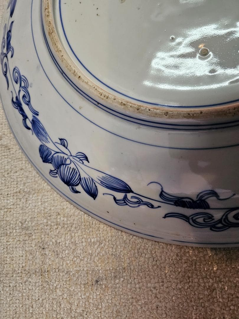 文明開化 明治伊万里 大皿(約46cm) 淀川を京に登る蒸気船の図