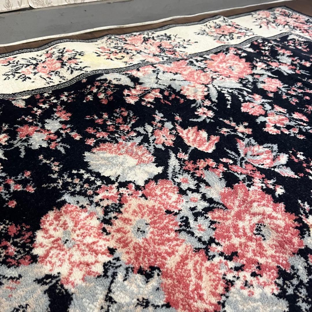 【アンティーク】昭和レトロ 花柄 絨毯 カーペット ラグマット 古道具 古民家
