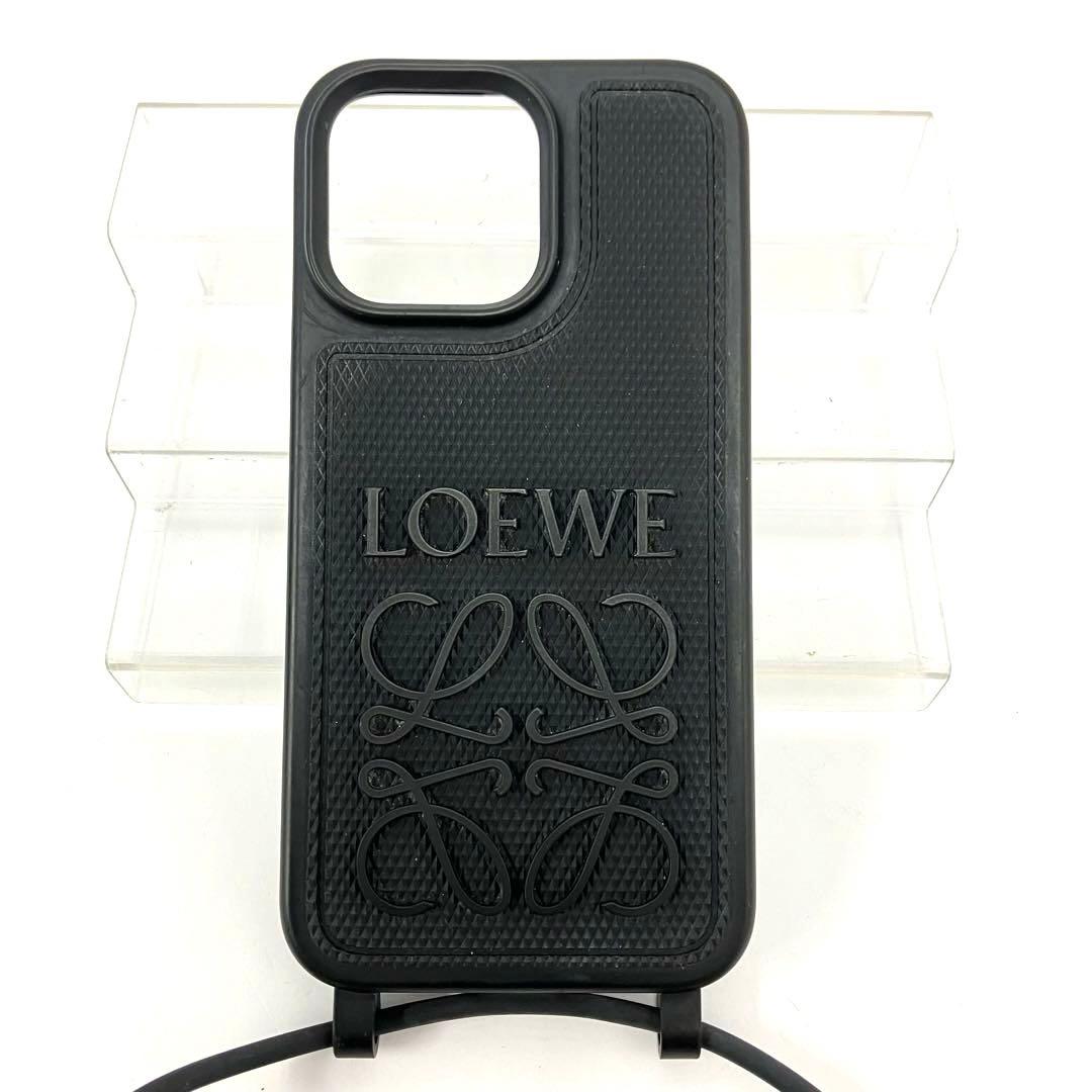 大人気☆ロエベ☆iPhone14pro maxケース☆アナグラム☆ストラップ☆黒