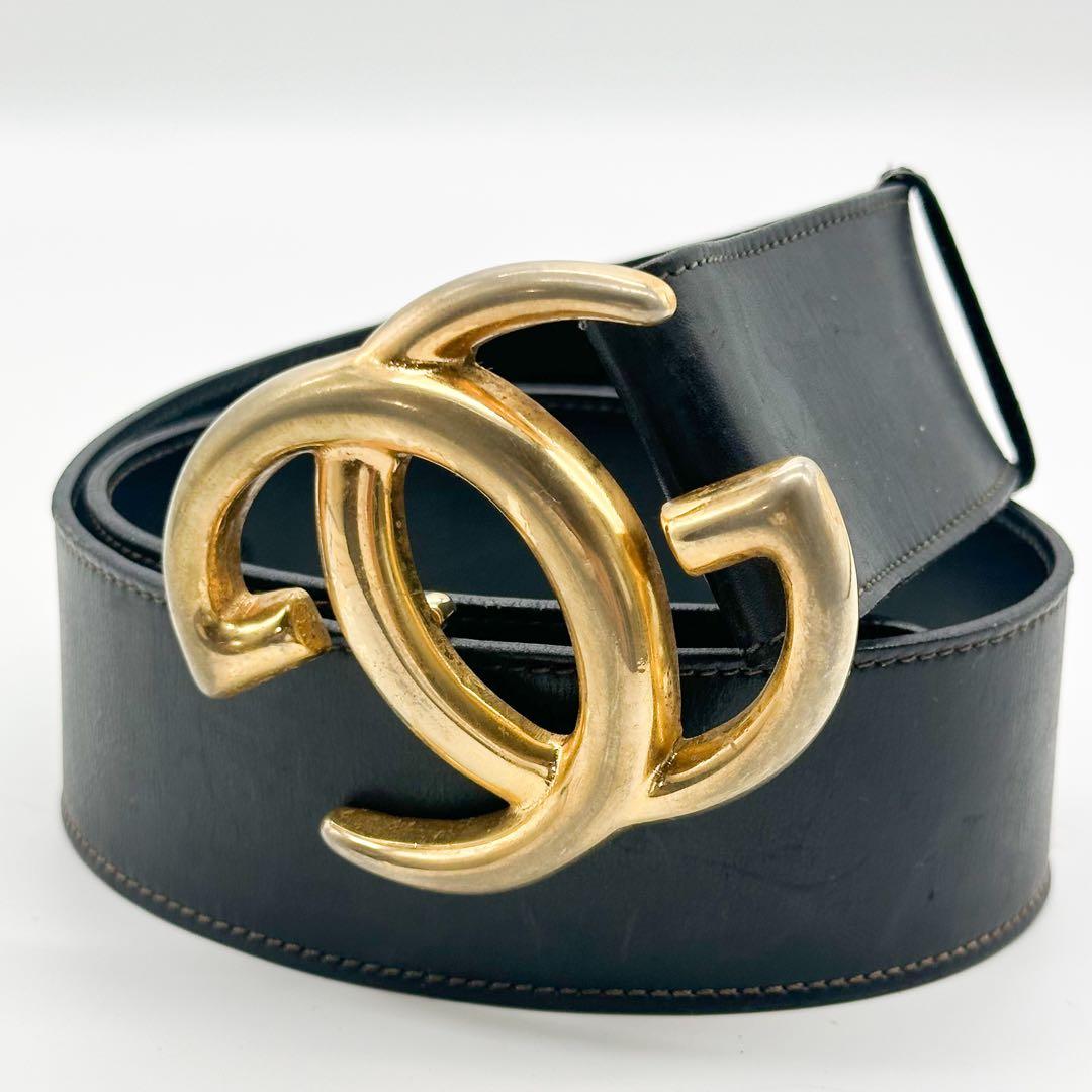 グッチ ベルト インターロッキング GG ブラック レザー ゴールド レディース