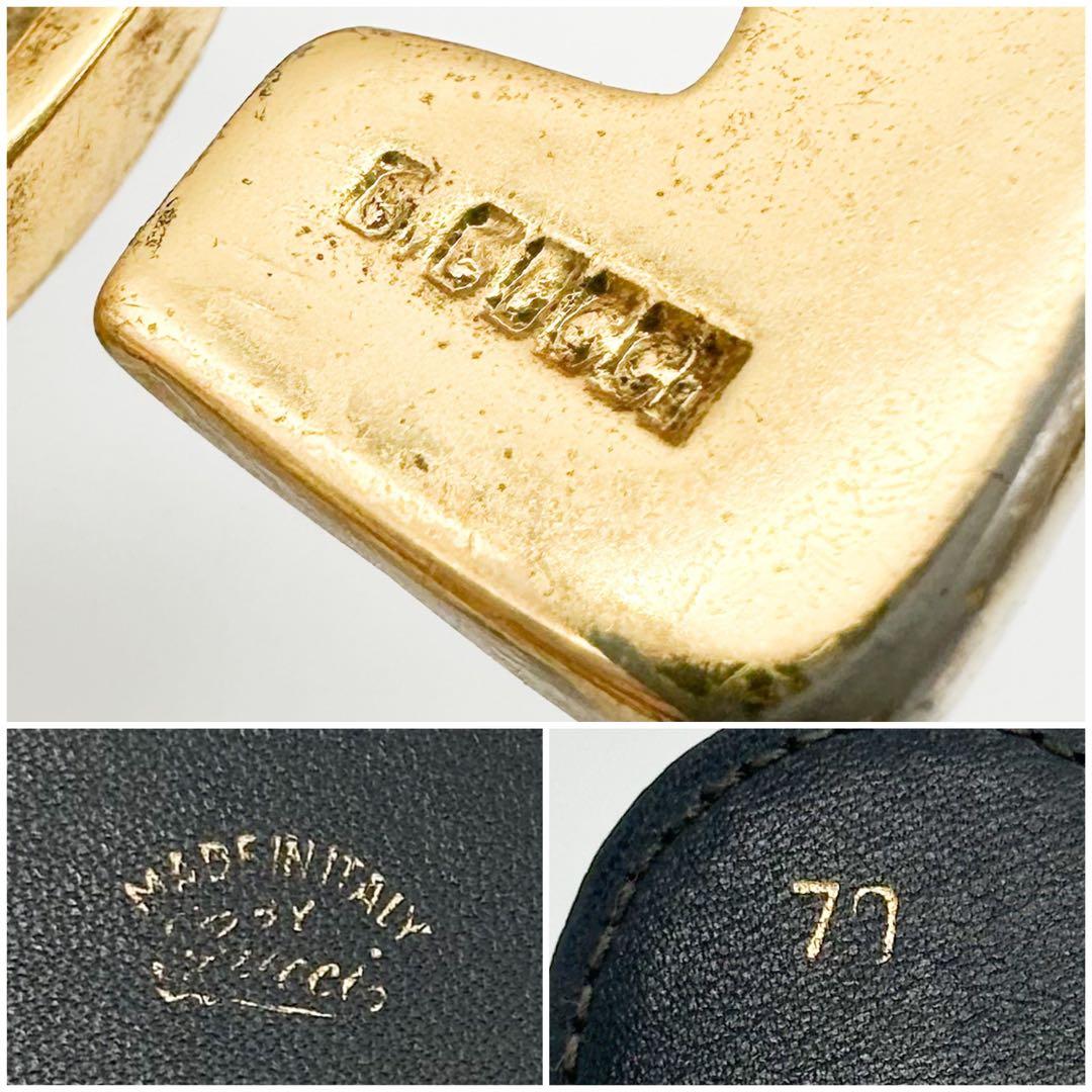 グッチ ベルト インターロッキング GG ブラック レザー ゴールド レディース