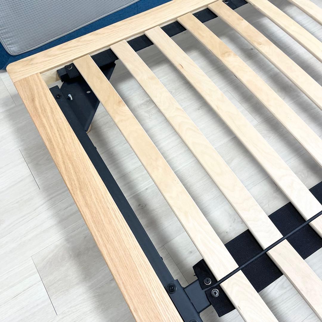 無印 木製ベッドフレーム オーク材突板 ダブル ヘッドボード付き