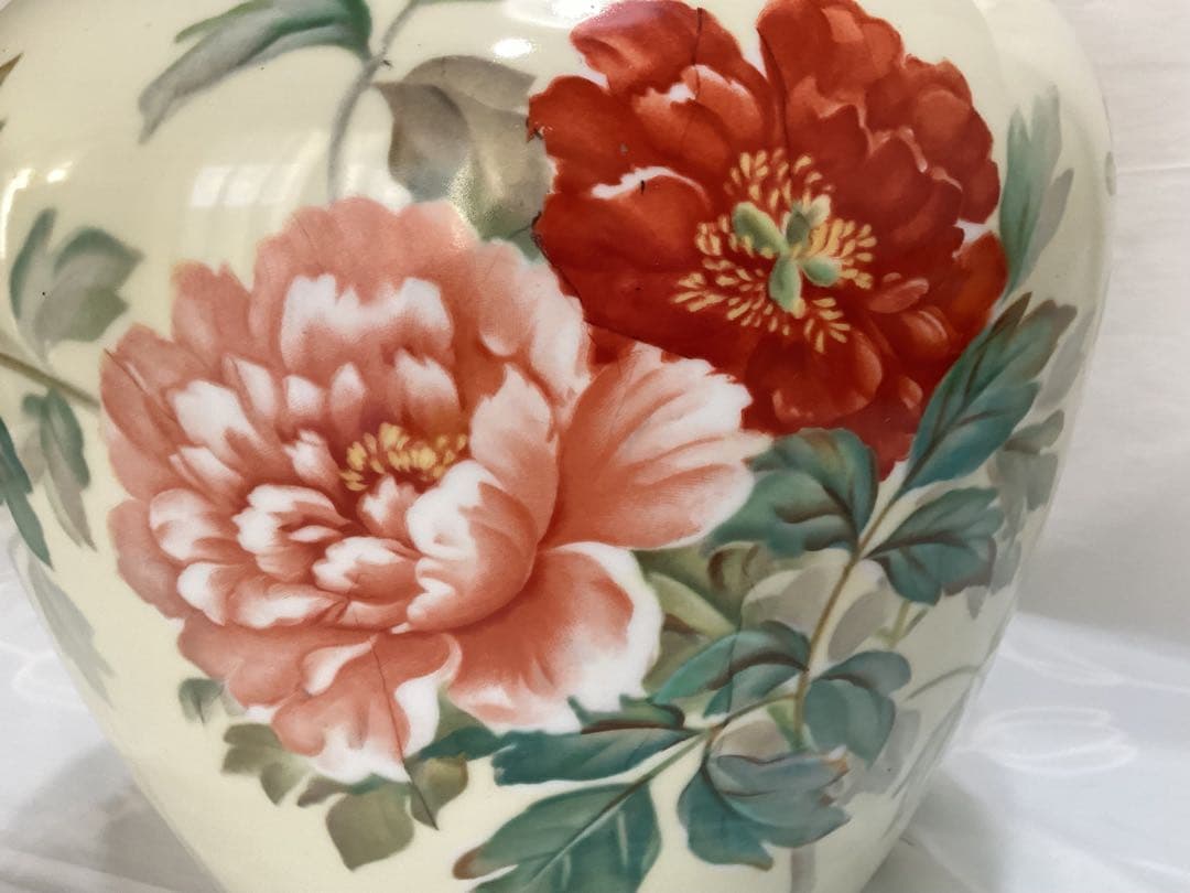 オールドノリタケ　日陶印　月桂樹　大輪牡丹花柄陶器花瓶　ビンテージ　昭和レトロ