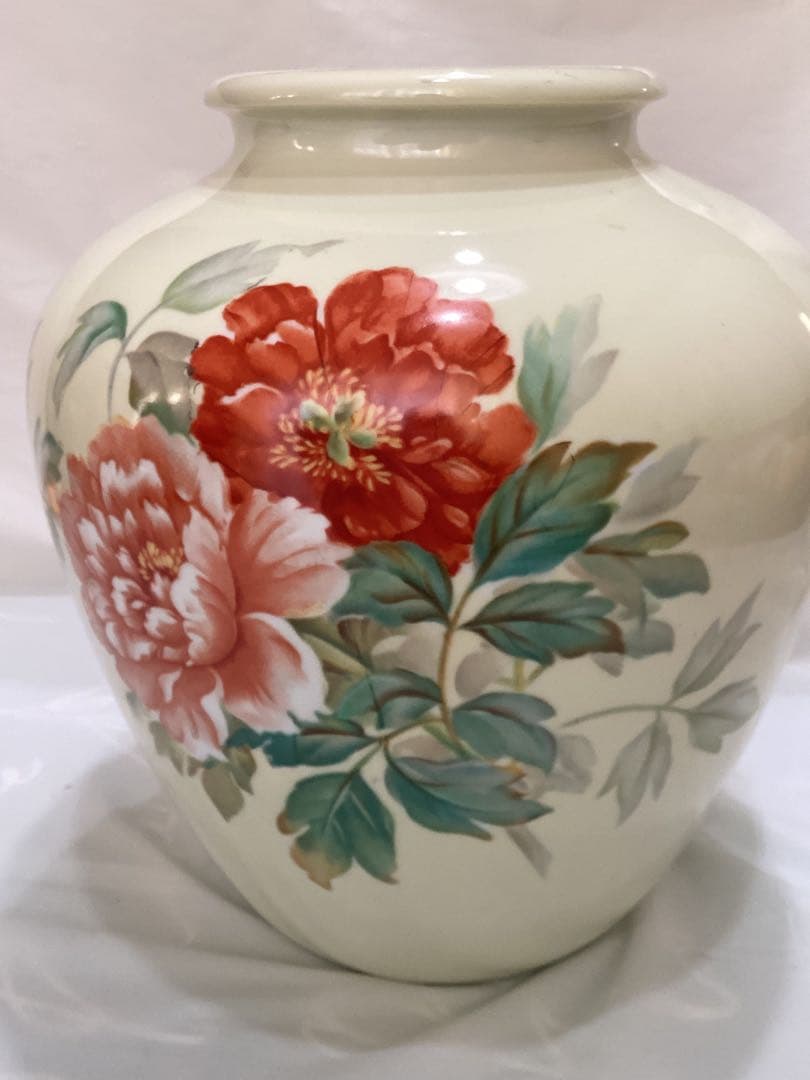 オールドノリタケ　日陶印　月桂樹　大輪牡丹花柄陶器花瓶　ビンテージ　昭和レトロ