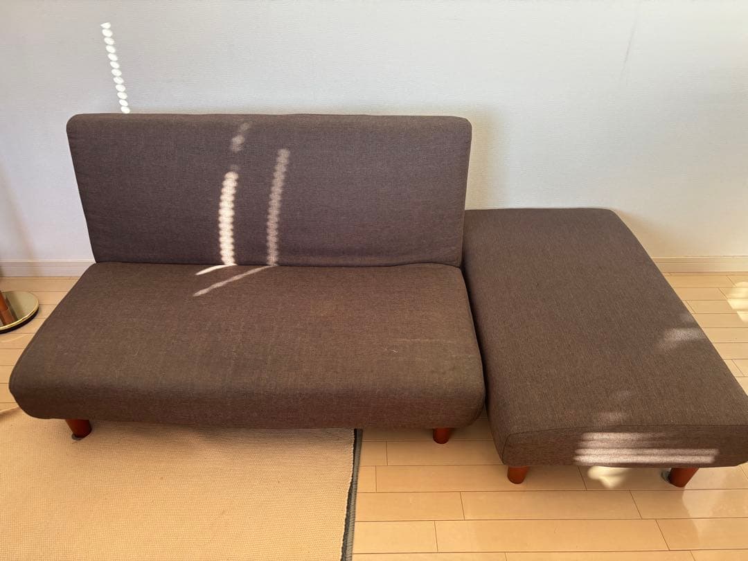 ブラウン　ソファーベッド　オットマン付き