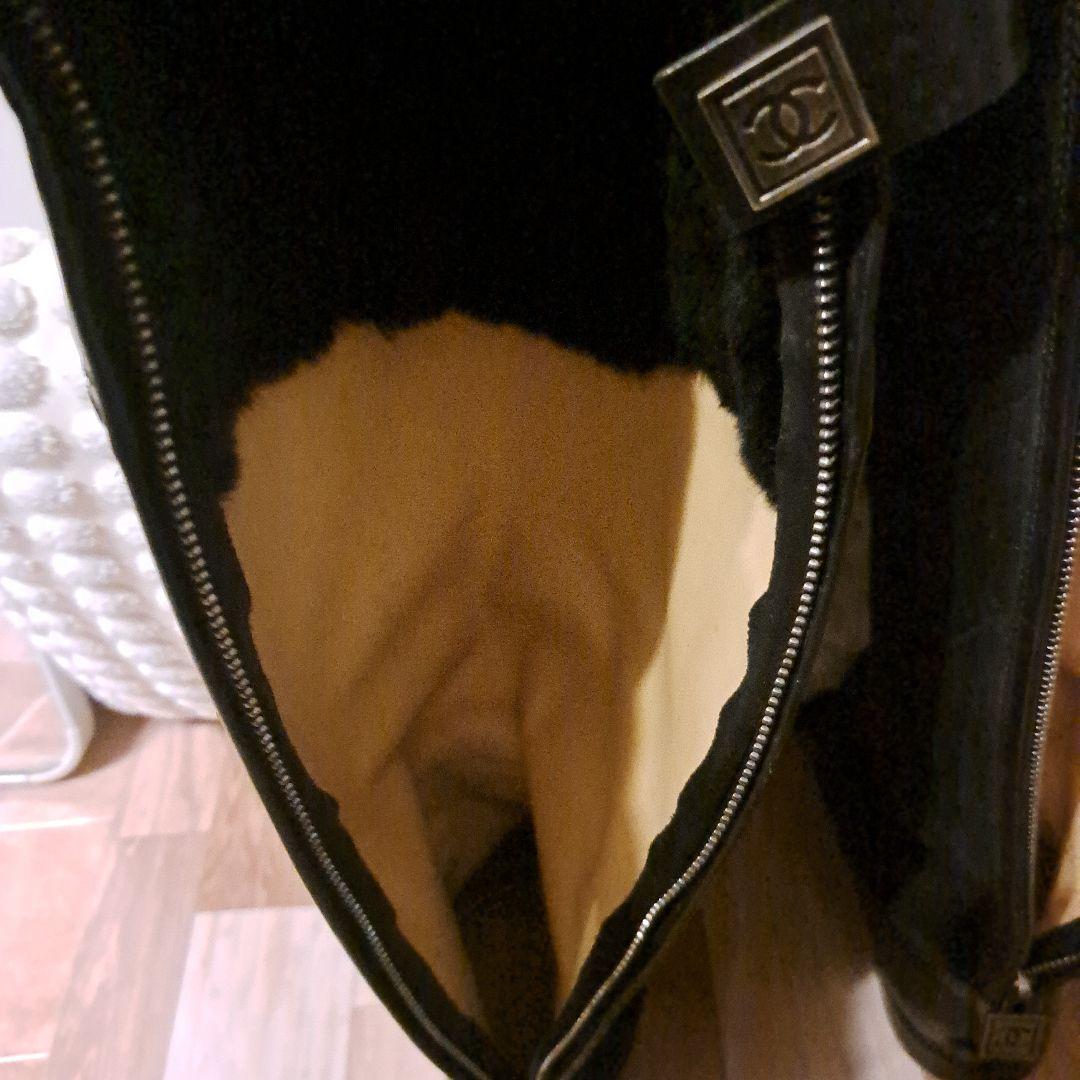 ただ CHANEL ロングブーツ 黒 スエード レザー　キルティング 37