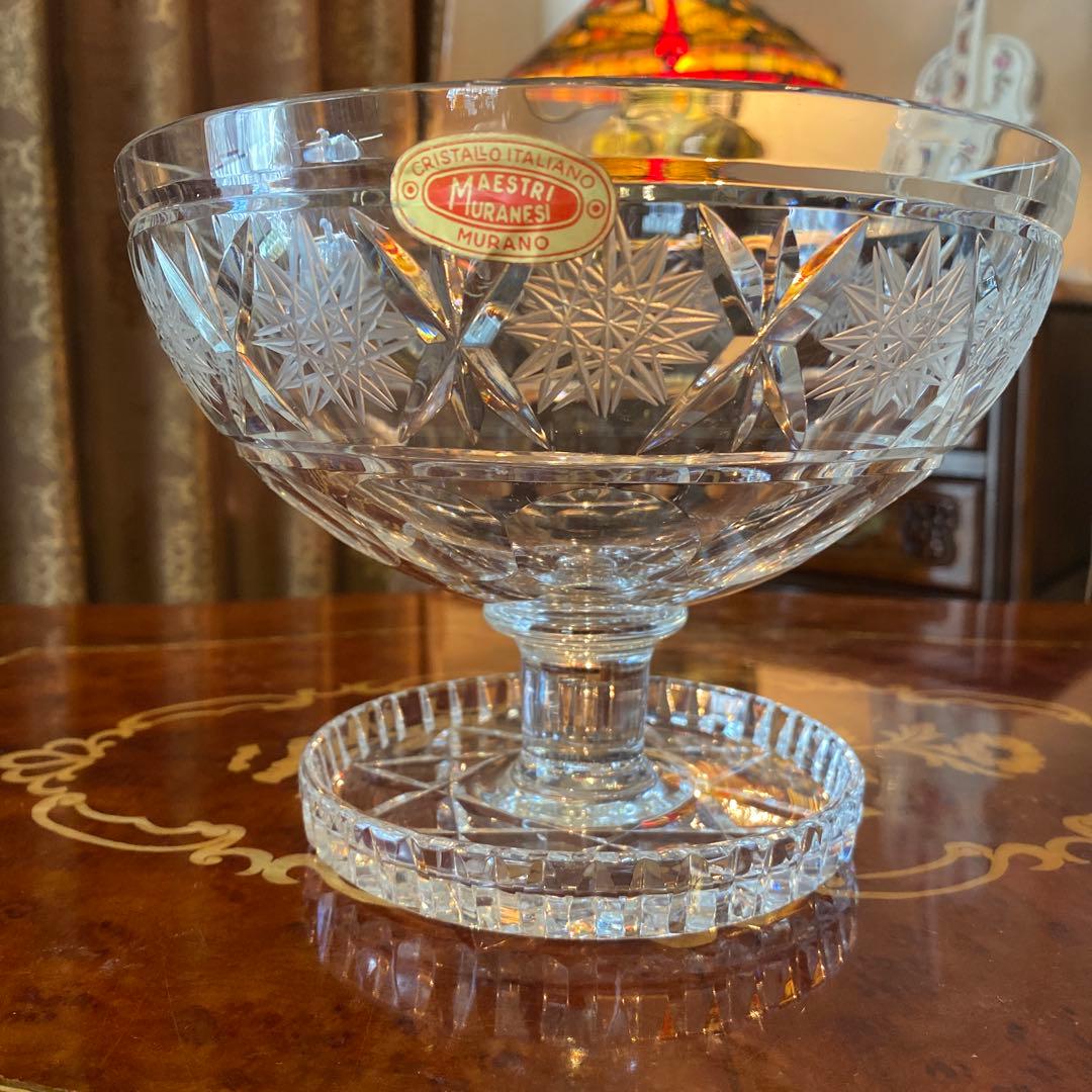 イタリア製　ムラーノ　コンポート　ガラス　回転式