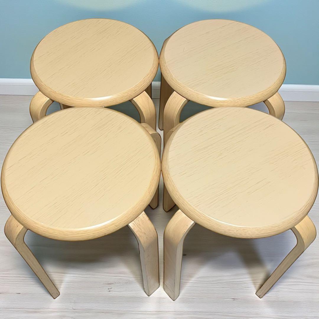 木製曲木チェア スツール スタッキング ナチュラル 4脚セット　不二貿易
