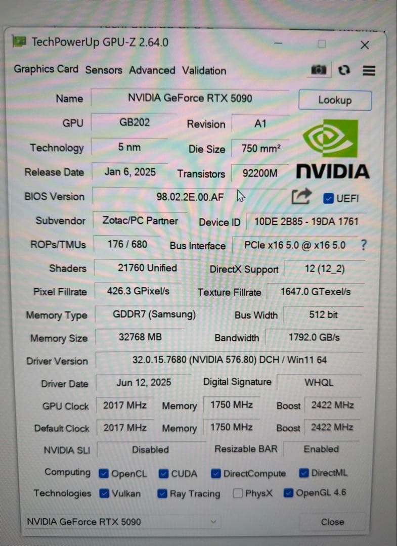 グラフィックボード・グラボ・ビデオカード ZOTAC GeForce RTX5090 32GB white edition