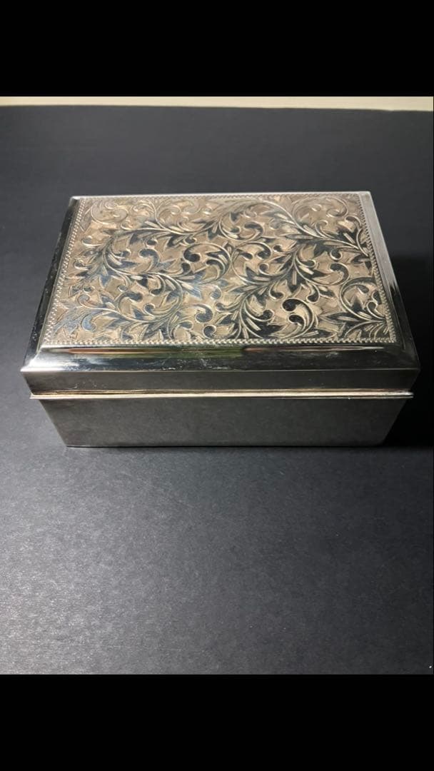 【唐草銀器】STERLING950 銀製小箱／黒檀内張・210gアンティーク銀器