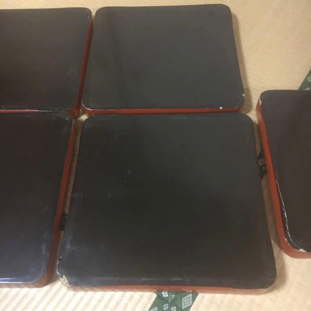 時代物　朱漆会席膳　　漆器懐石膳　5客　　　鯉図　　明治期　アンティーク　骨董