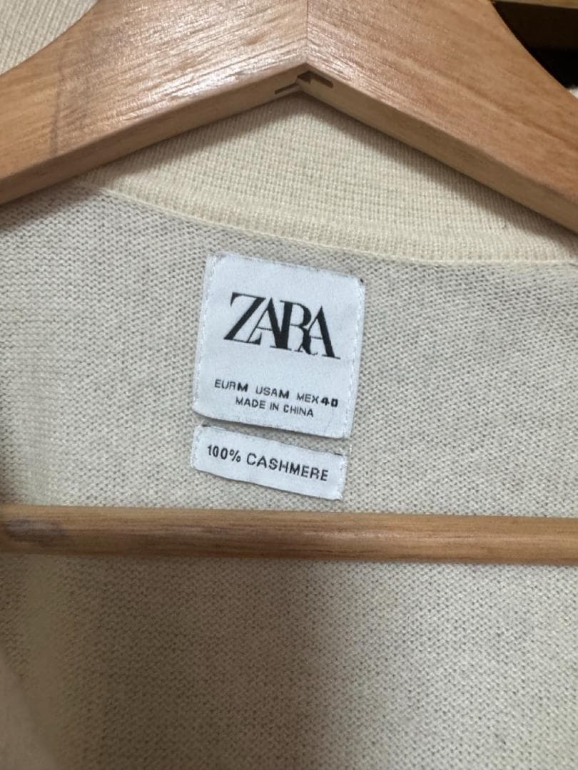 ZARA 100%カシミア　ニットポロ　白　クリーム　M