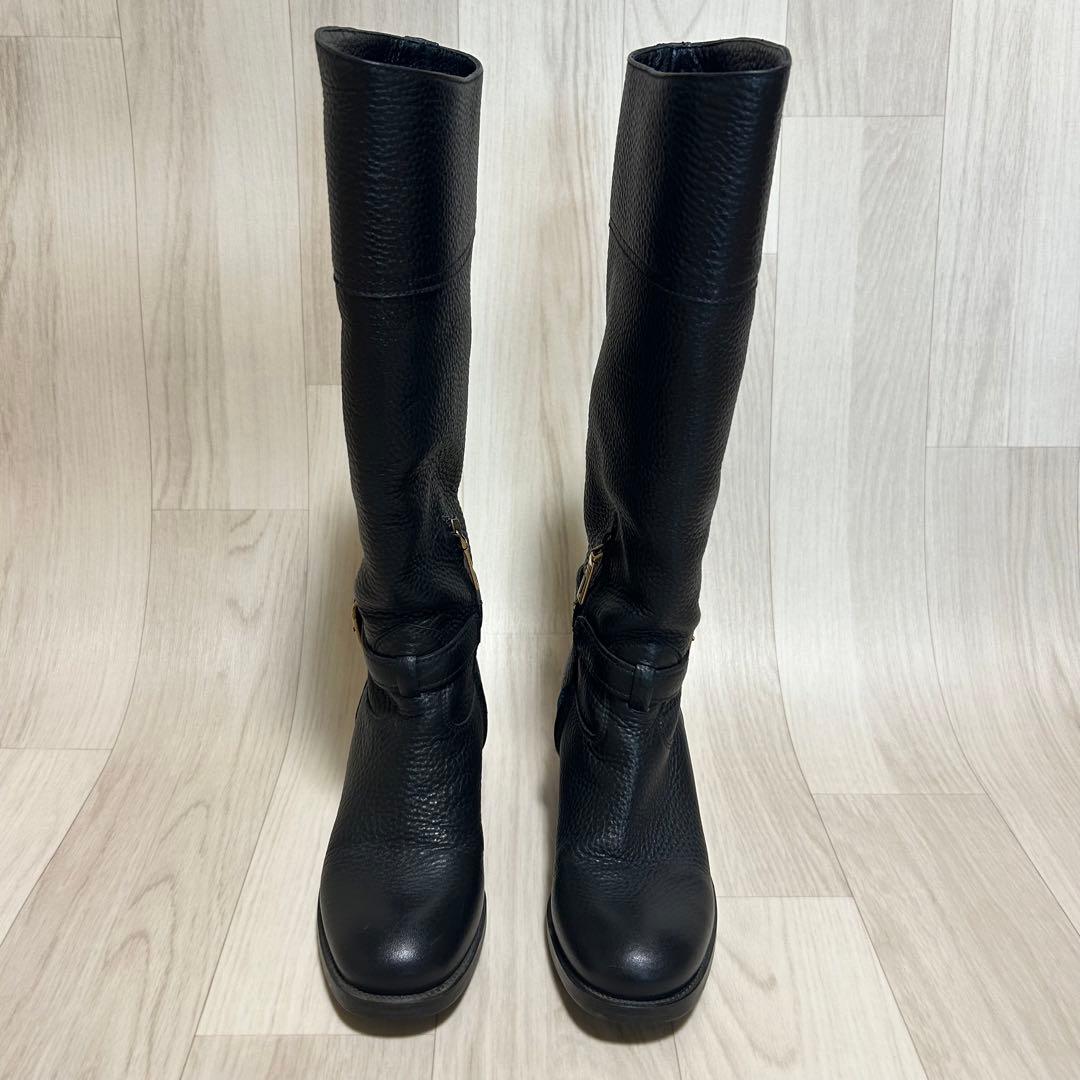 プラダ PRADA ゴールドプレートロゴ レザー ロングブーツ 23cm