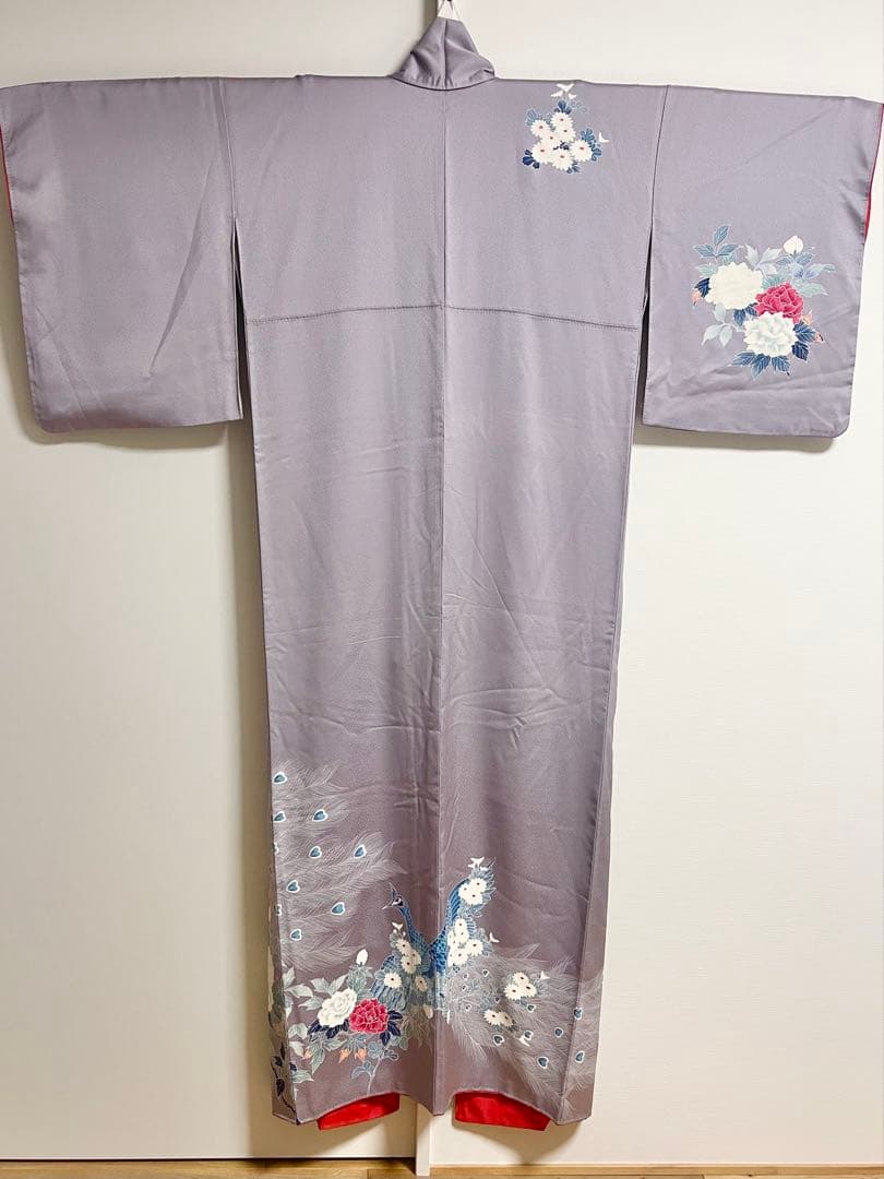 Y*G様 訪問着　訪問着フルセット　ラベンダーグレー　孔雀と牡丹　袋帯