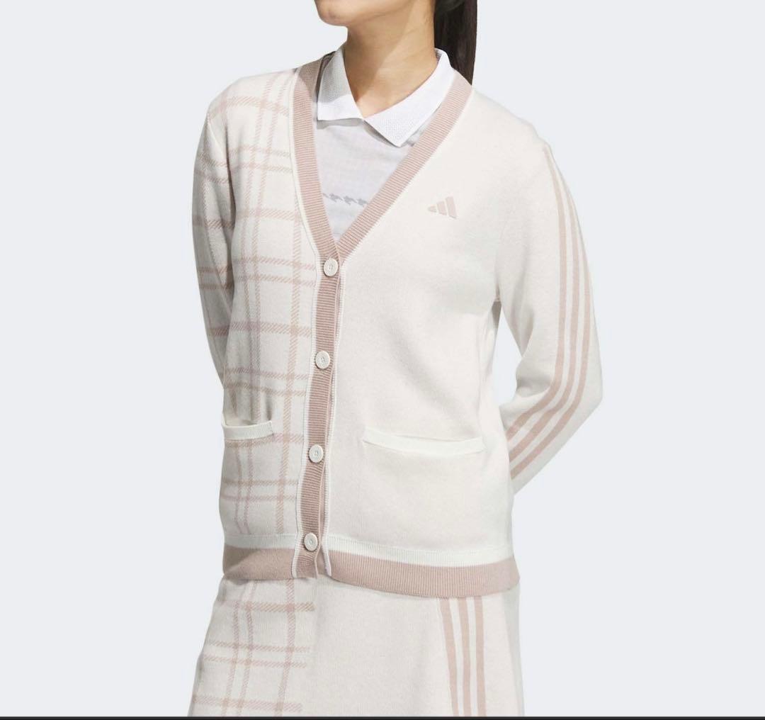 新品adidas ゴルフ　上品なクラシックスタイルセットアップ チェック　ニット