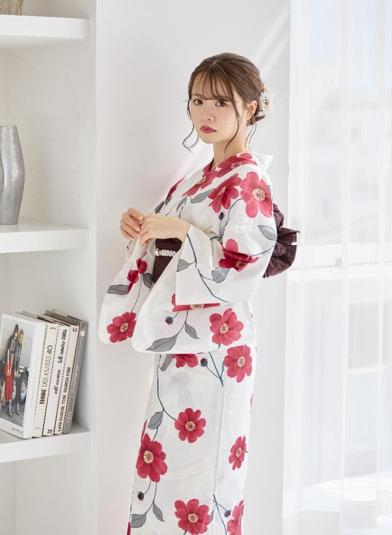 新品 4点 浴衣 セット 浴衣セット ゆかた レディース 赤 花柄 4Y-46