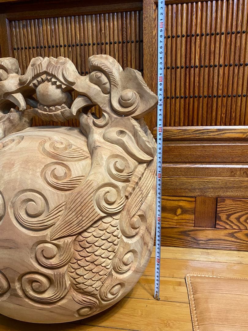 繊細彫刻。双龍。木魚工房一級在庫品寺院仏教なり物楠木木魚、超安売りセール