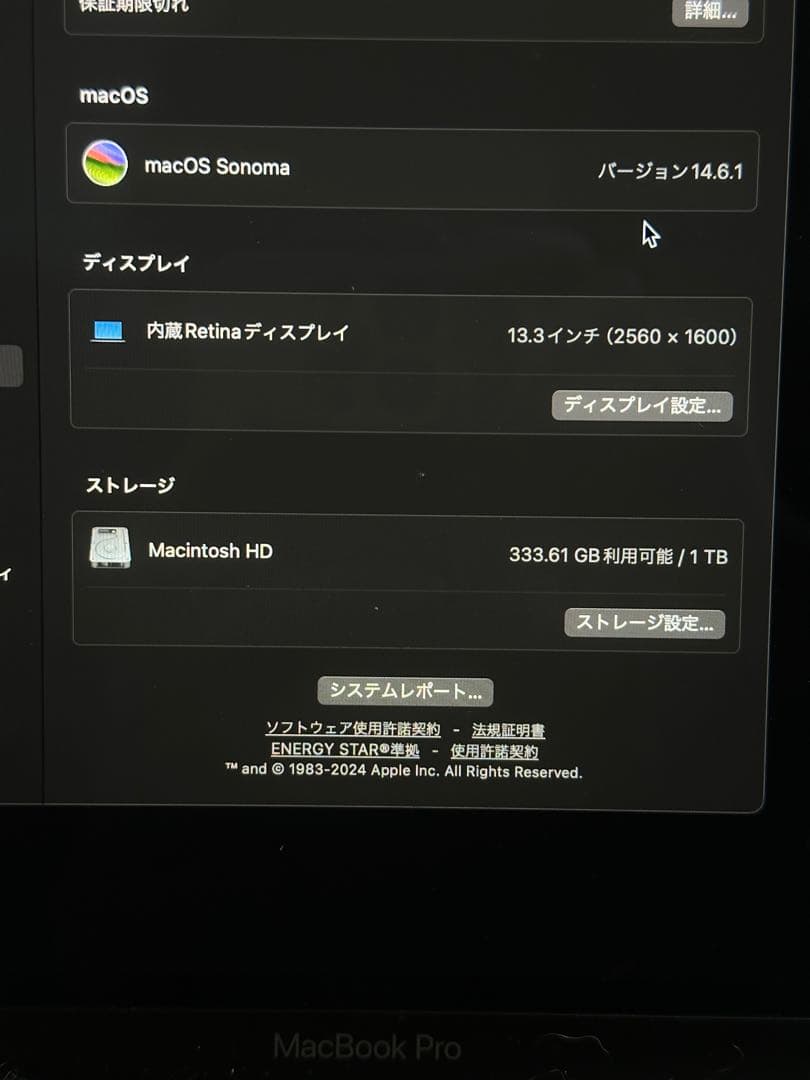 MacBook Pro 2018 13インチ Core i7 16GB 1TB