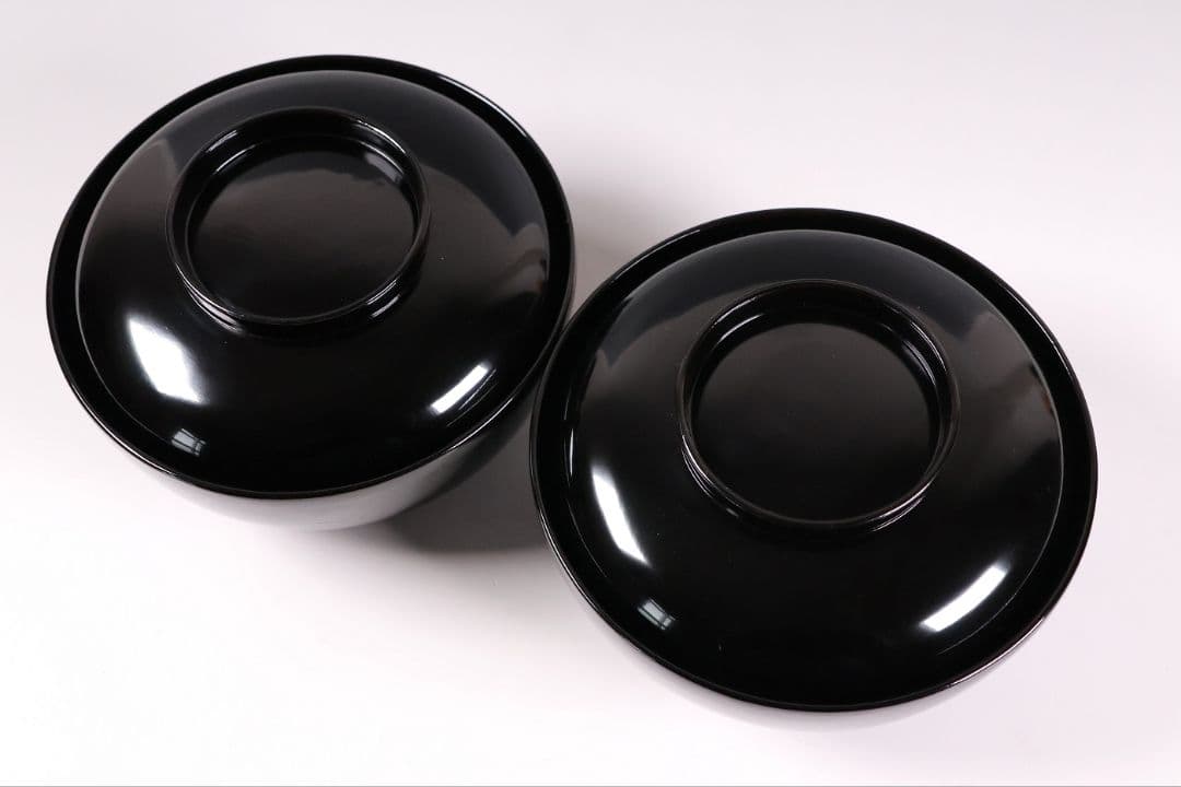 【CM411】天然木漆塗 加賀蒔絵 蓮と野菜金蒔絵 黒煮物椀 二客 漆器 昭和期