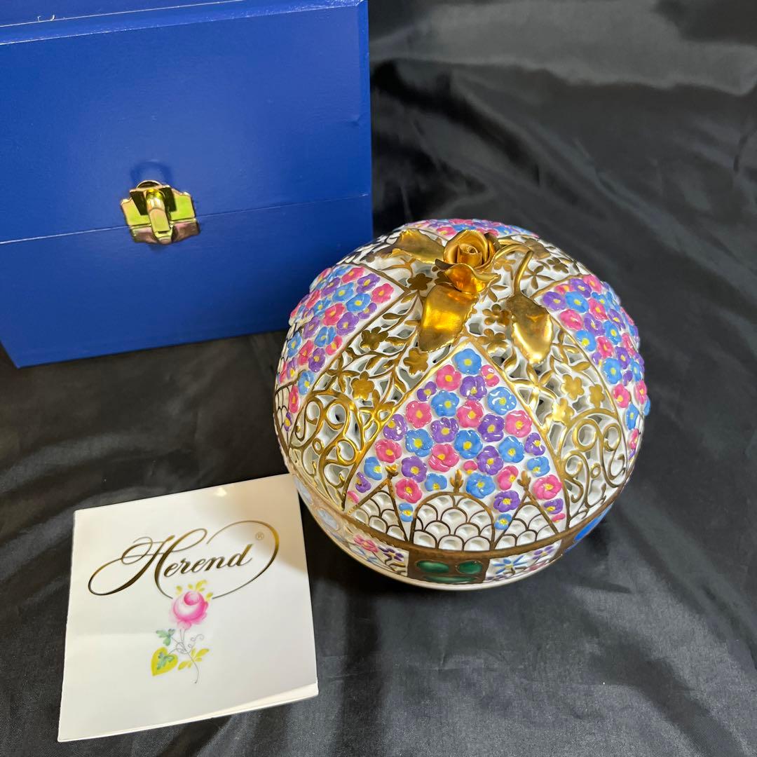 ヘレンド HEREND 透かし彫り 限定品 クラウン ボンボニエール 小花