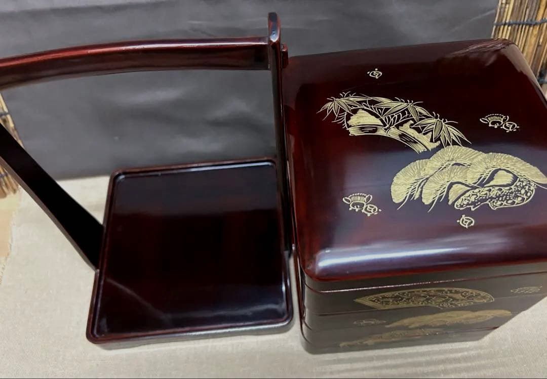 未使用/大特価❕会津塗/手付/四段重箱/1点 本漆塗＊本金＊沈金/和食器