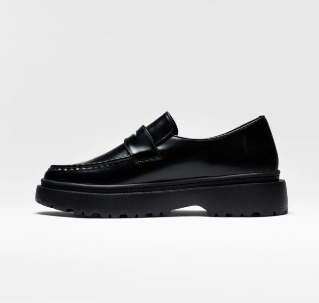 fillin ローファー ブラック 25 厚底 レザー 黒 UNOS