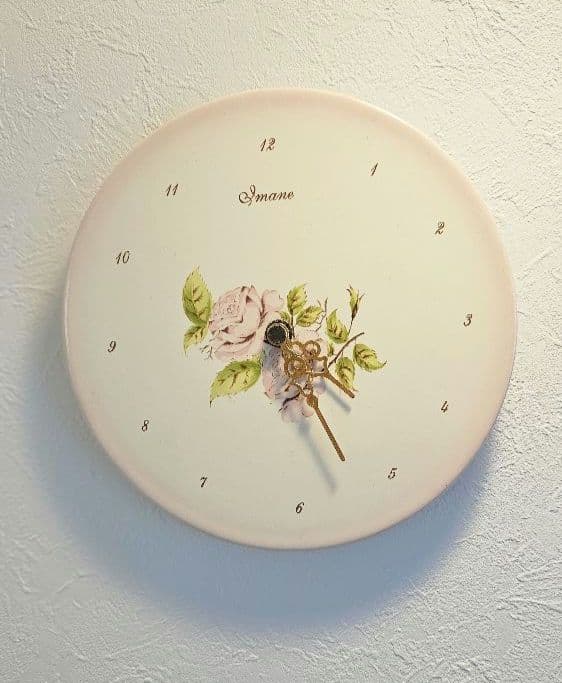 イマンimane ダイアナローズ 壁掛け時計大 陶器　アンティーク シャビー