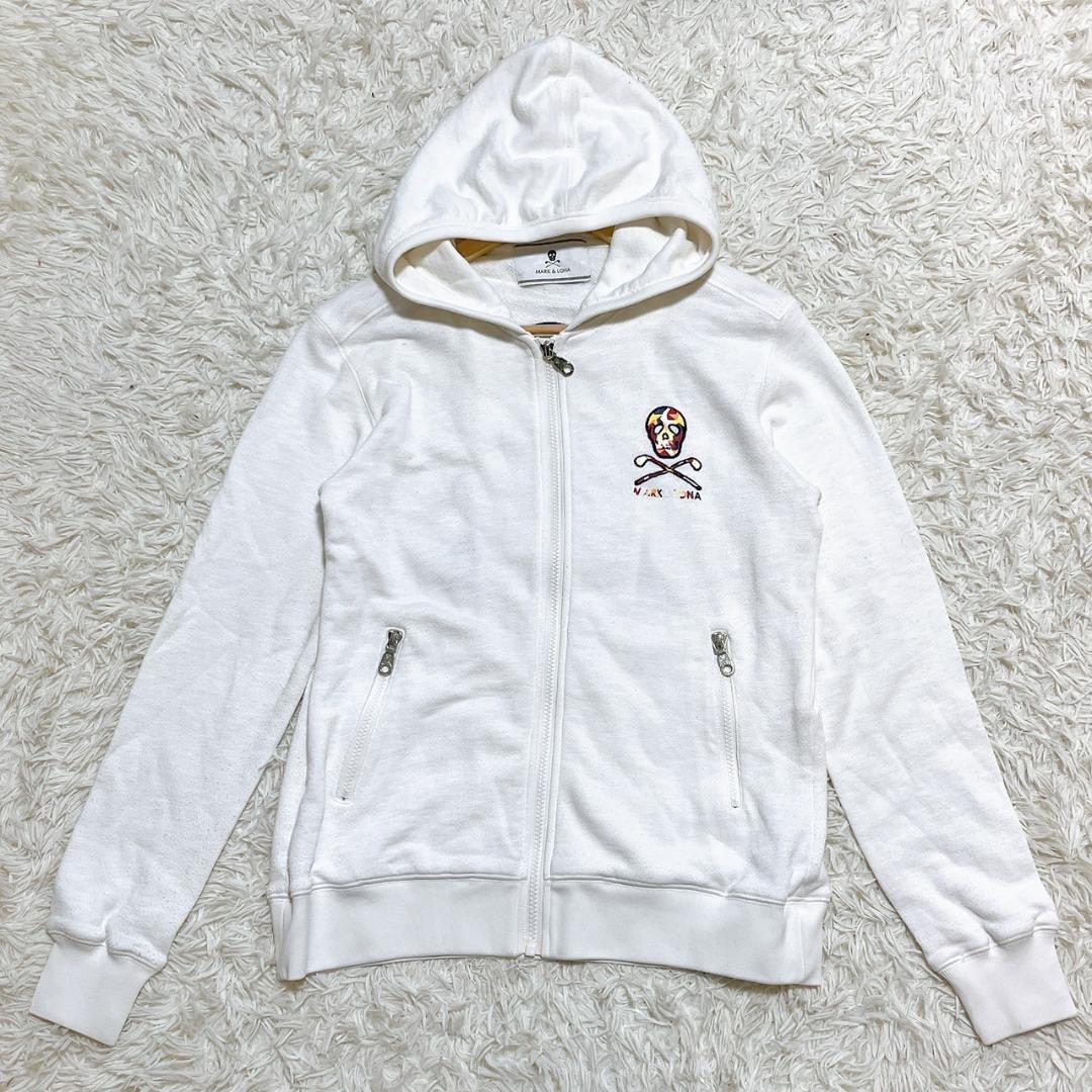現行 MARK & LONA ホワイトパーカー フーディー S ドクロ
