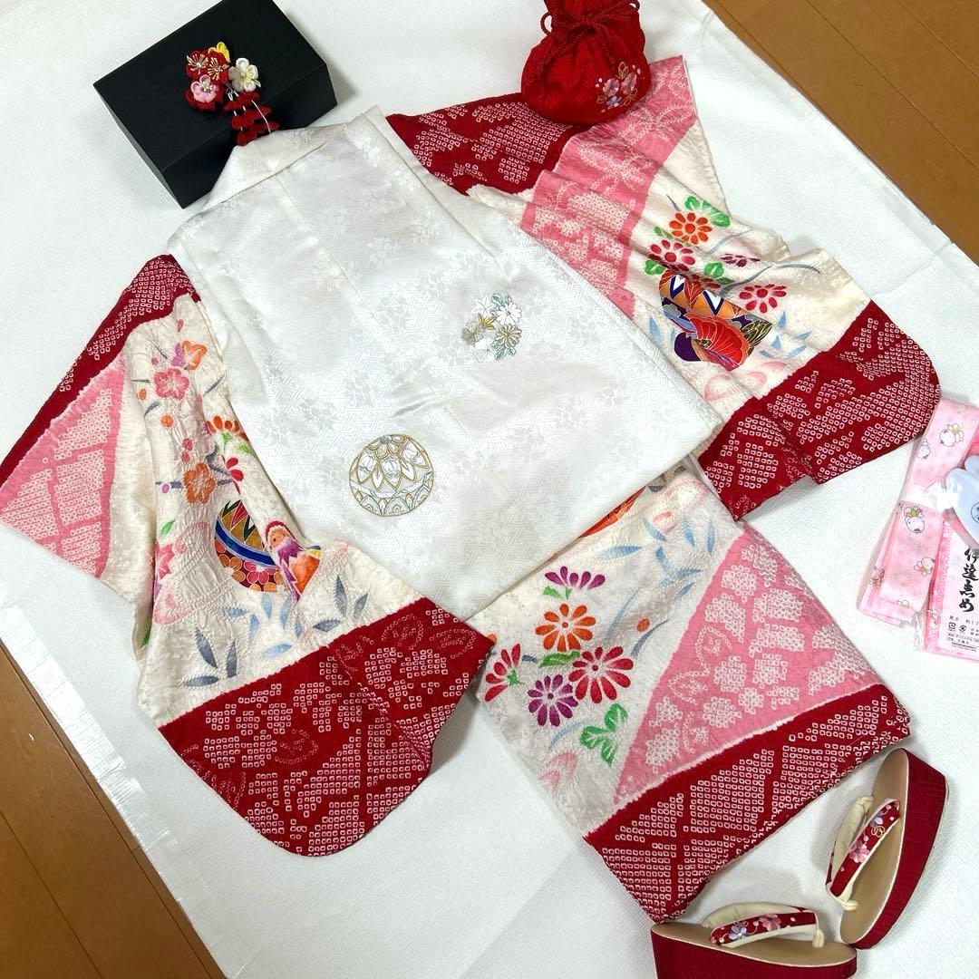 むぅーNo.98 七五三　3歳　　正絹被布フルセット　　本絞り